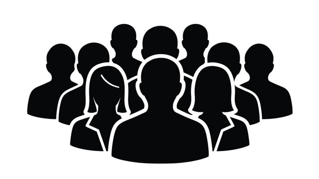 Silhouette icon graphic representing a diverse group of people standing closely together symbolizing community teamwork networking or a business audience concept.