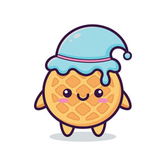 Cute Cartoon Waffle Character with Blue Hat