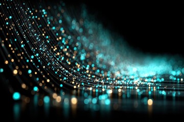 Abstract vector illustration of glowing blue digital rain and data streams across a dark background