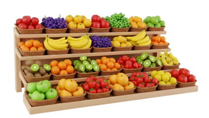 Assorted Fruits Displayed on Wooden Shelves.
