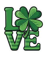 Green Clover Love Lettering Irish Holiday Design
