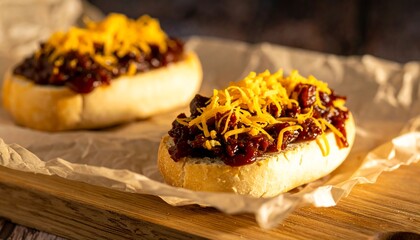 Delicious Sloppy Joes with Shredded Cheddar Cheese on Buns.