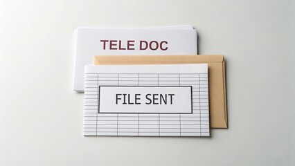 Stacked Papers with Tele Doc and File Sent Signage