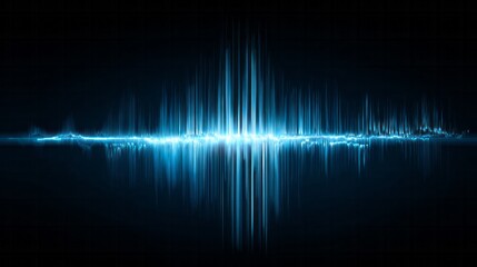 Abstract blue sound wave visualizer reflects in dark.