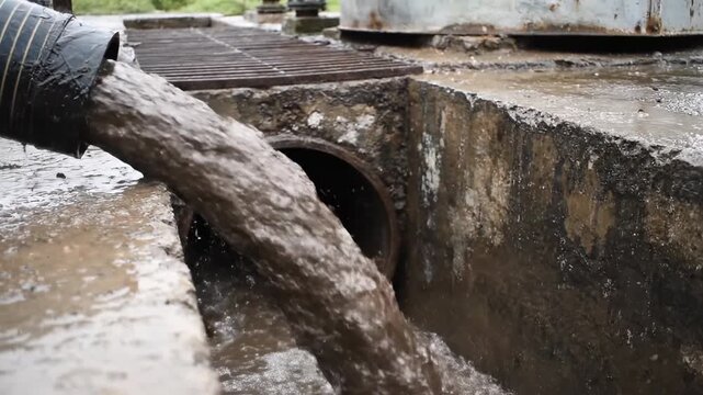 Wastewater Pollution: Dirty Water Discharge from Pipe