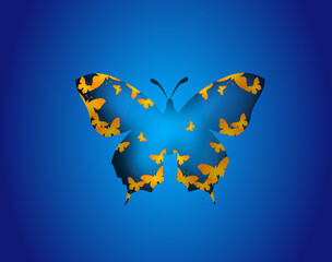 Butterfly on blue decorated with yellow small butterflies