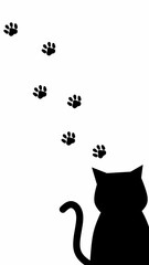 Minimal Black Cat Silhouette With Paw Prints