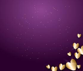 Purple background decorated with golden hearts in corner