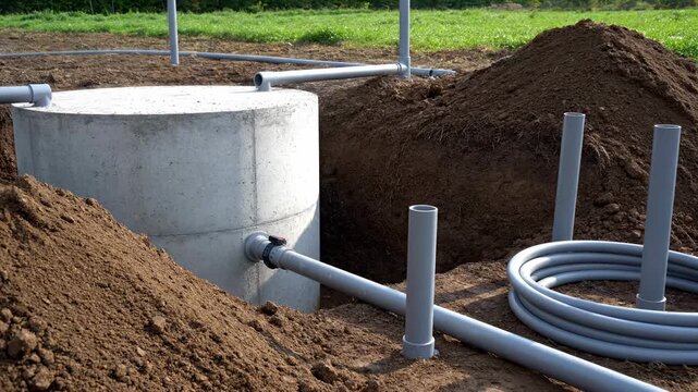 Septic Tank Installation: Burying a Concrete Underground Drainage System