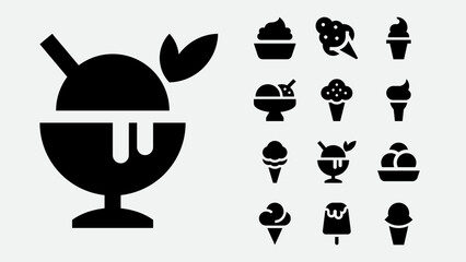 Ice cream and frozen desserts icon set