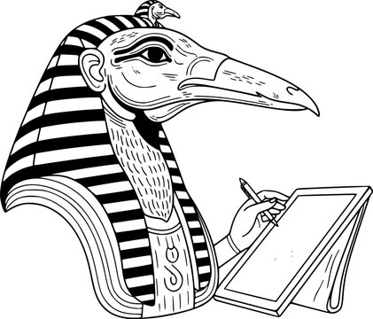 God Thoth Ibis Head Writing Tablet Minimalist Line Art
