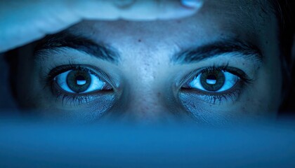 Screen Overload Concept: Close-up of strained eyes reflected by monitor light
