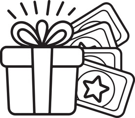 Gift cards icon, representing prepaid shopping and rewards. Symbolizes digital vouchers, promotional discounts, and customer incentives, ideal for e-commerce, retail, and loyalty .
