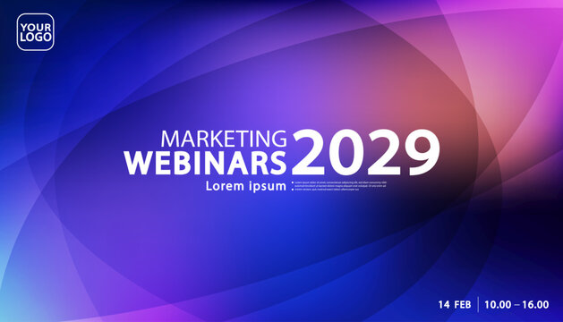 Luxury business webinar template. Premium purple gradient conference background with text placeholder for event layout ideas.