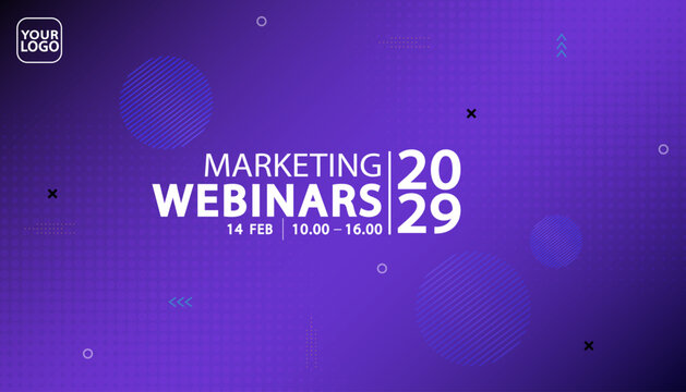 Corporate webinar banner concept. Business conference invitation template with purple geometric background and text placeholder for online marketing seminar and digital workshop event.