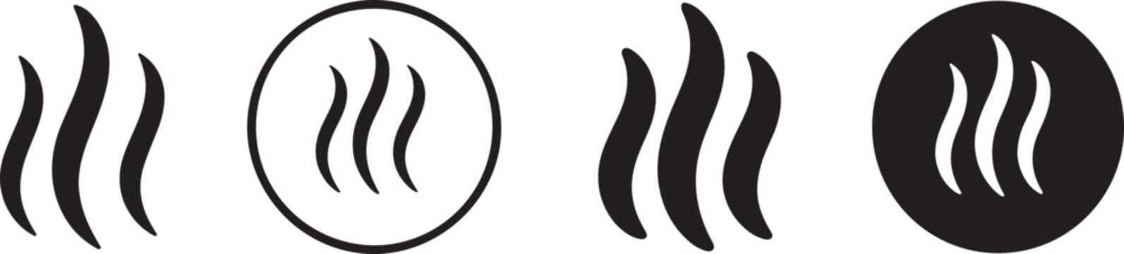 Smoke steam icon logo set in bold silhouette vector EPS style, isolated on white.