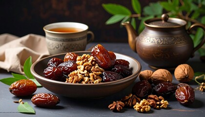 Dates and Walnuts with Tea - A Nutritious and Delicious Treat.