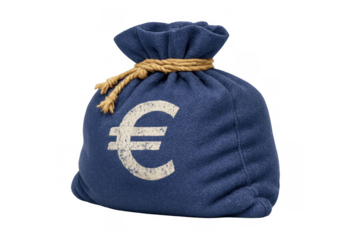 Money bag with euro symbol showing savings, investment, wealth management, financial growth, and success on transparent background
