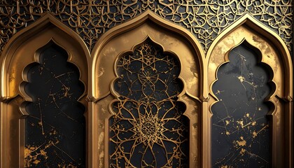 Ornate Islamic Architecture - Golden Arches and Intricate Calligraphy.