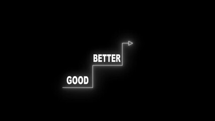 highlight staircase progress from good to better to best, continuous improvement small steps to success, step by step growth. business goals achievements. 4k video glowing animation