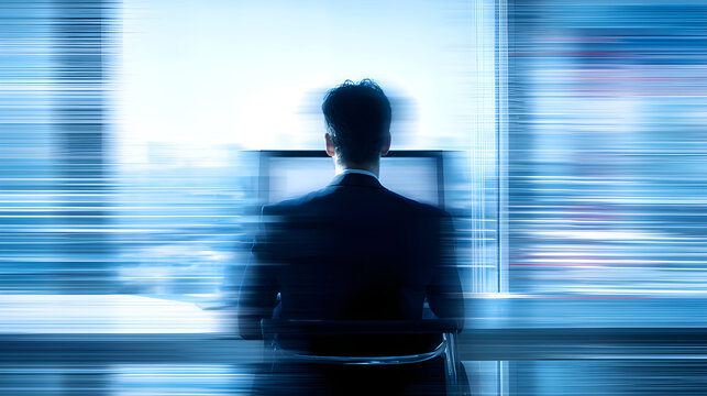 Business person working rapidly on computer in office - Powered by Adobe