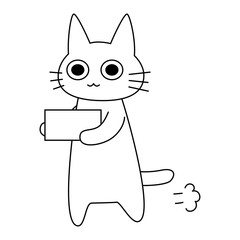 小走りする白猫　準備中や案内を表すイラスト