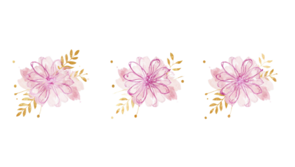 Delicate pink watercolor flowers with golden accents, a beautiful digital illustration evoking a sense of gentle elegance and natural beauty