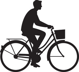 Obraz premium Cyclist silhouette of a person riding a classic city bicycle commuting isolated on white background minimalist illustration