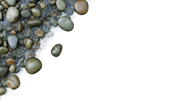 Smooth River Stones and Water Flowing Over Rocks