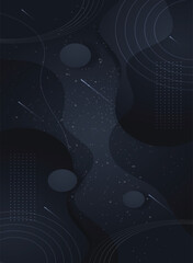Abstract dark blue space background with glowing particles meteorites and geometric circular line patterns © Kashif
