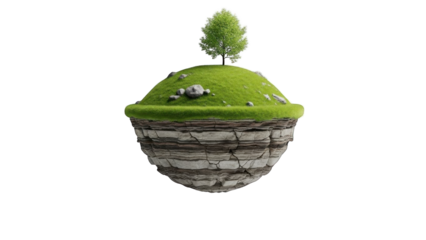 Floating Island Green Tree Rocks White Background Isolated