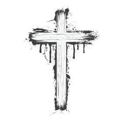 Christian cross in grunge style. Paint brush stroke cross. Religious cross.