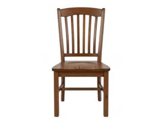 Brown wooden chair with slatted backrest isolated on transparent background