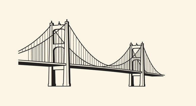 Hand Drawn Sketch of a Suspension Bridge Architectural Marvel.