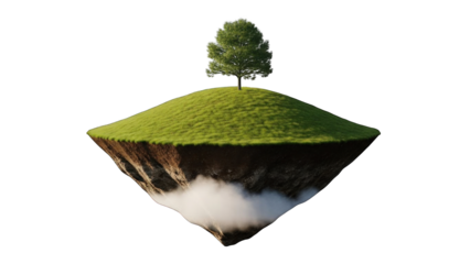 Floating Island with Tree and Clouds, Fantasy Landscape