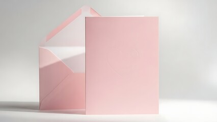 pink envelope with card on white background.
