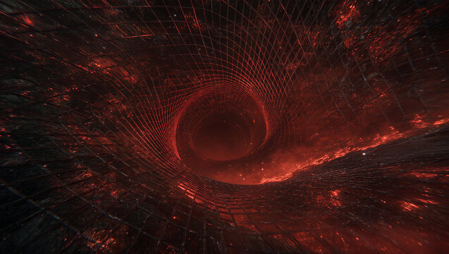 Fiery red swirling wire tunnel. - Powered by Adobe