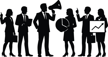 A silhouette of Business Marketing planing part in vector on a white background