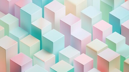 Fototapeta premium Abstract Cuboid Landscape: An engaging composition of pastel-colored cuboids, forming a visually intriguing abstract landscape that captivates with its delicate hues and geometric precision.