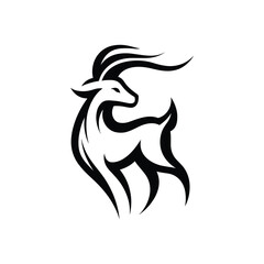 Fantasy goat emblem with flame hair dynamic tribal style monochrome silhouette vector for logo branding tattoo design