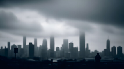 Fototapeta premium Blurred City Global Economic Anxiety. Perfect for: global economy articles, recession news, financial media, macroeconomic reports, editorial visuals
