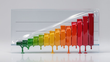 Colorful melting bar chart with dripping paint in green yellow orange and red shades showing credit rating downgrade concept