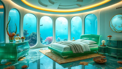 A luxury hotel room interior features a modern bed and elegant furniture design inside a house with a window and indoor decor