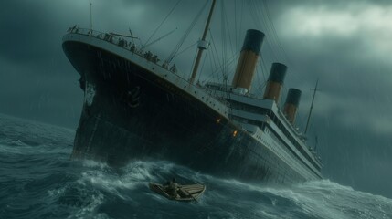 Damaged ocean Liner in Stormy Sea