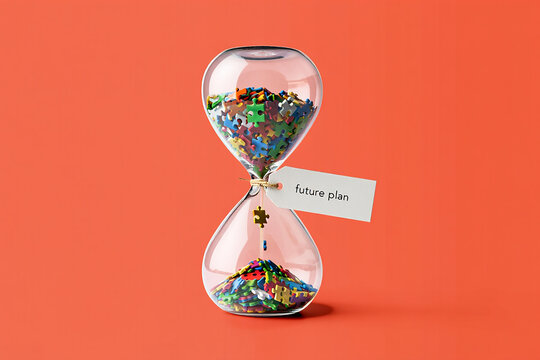 Hourglass filled with puzzle pieces time running out