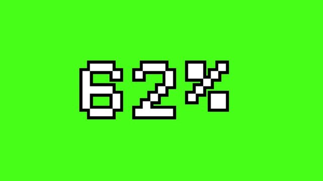  Broadcast Safe 8 Bit Pixel Percentage Counter Animation Retro White Pixel Numbers Progress Indicator Overlay with Black Outline on Green Screen Chroma Key Seamless Loop