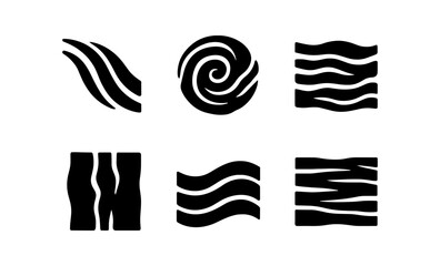 Set of abstract black wavy line icons representing natural elements and textures