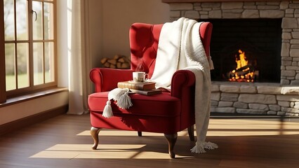 Cozy living room with red armchair.