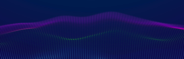 Beautiful curved wave on a dark background. Digital technology background. Concept of network. 3D