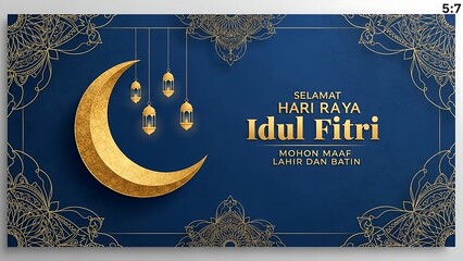 Eid al Fitr Greeting Card with Crescent Moon.